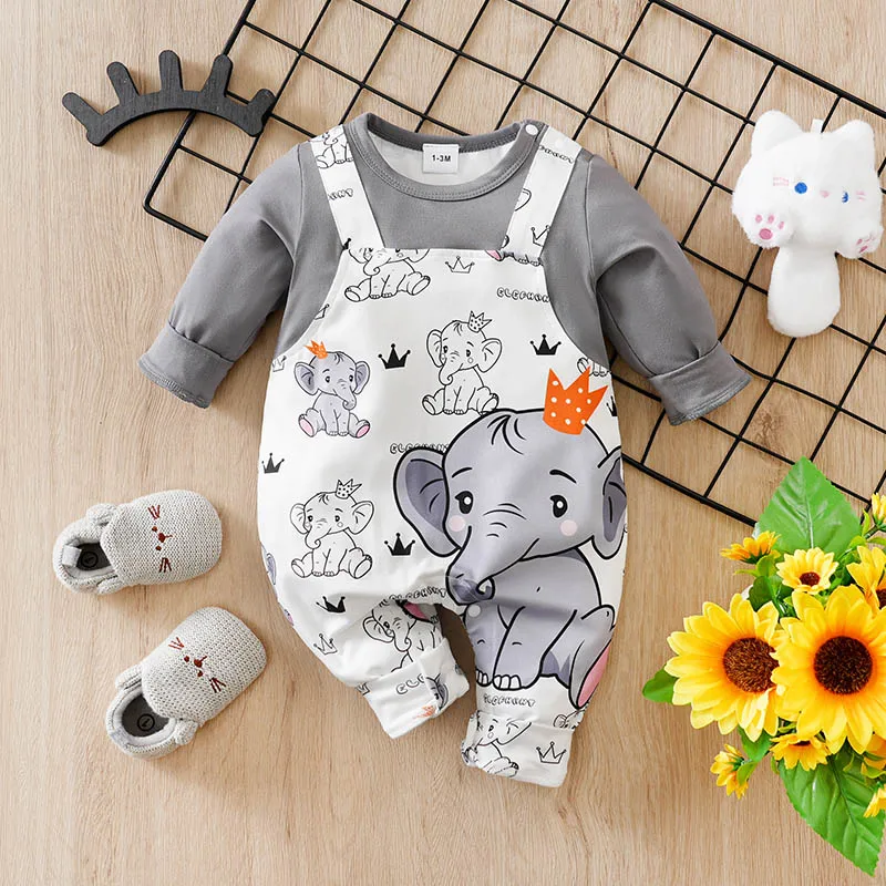 

Осенний серый и белый милый детский комбинезон с круглым вырезом, повседневная одежда с мультяшным принтом, комбинезон для малышей, От 0 до 18 месяцев, для новорожденных