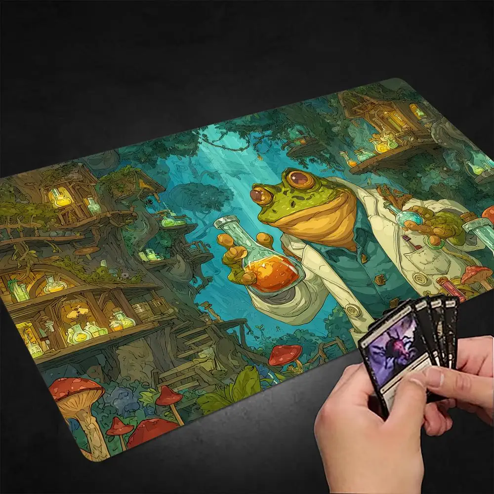 Mysterious Frog Alchemy TCG Playmat Magic Card Mat with Stitched Edge Non-Slip Durable Tabletop Playmat Board Game Mat for TCG