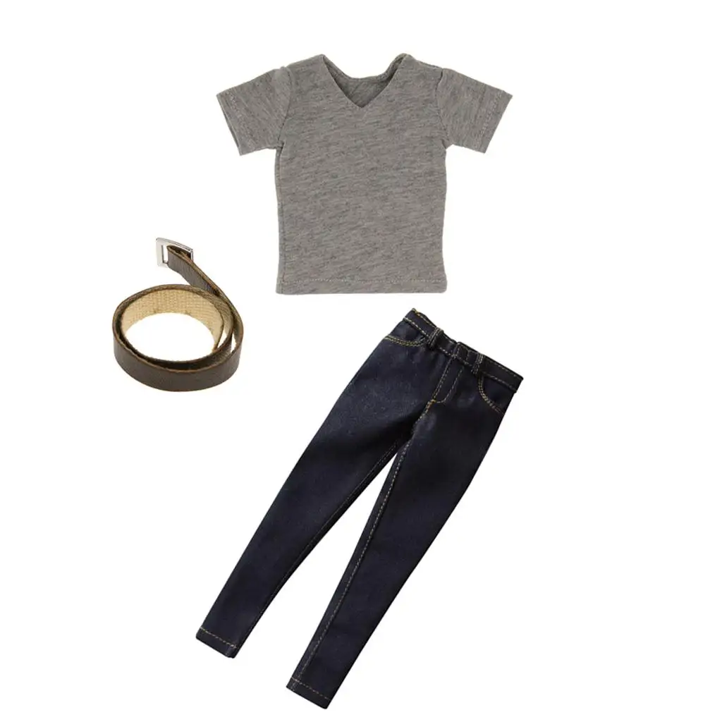 

1/6 Scale Men T-shirt + Jeans Belt Set for 12 '' Male Figure Action Body