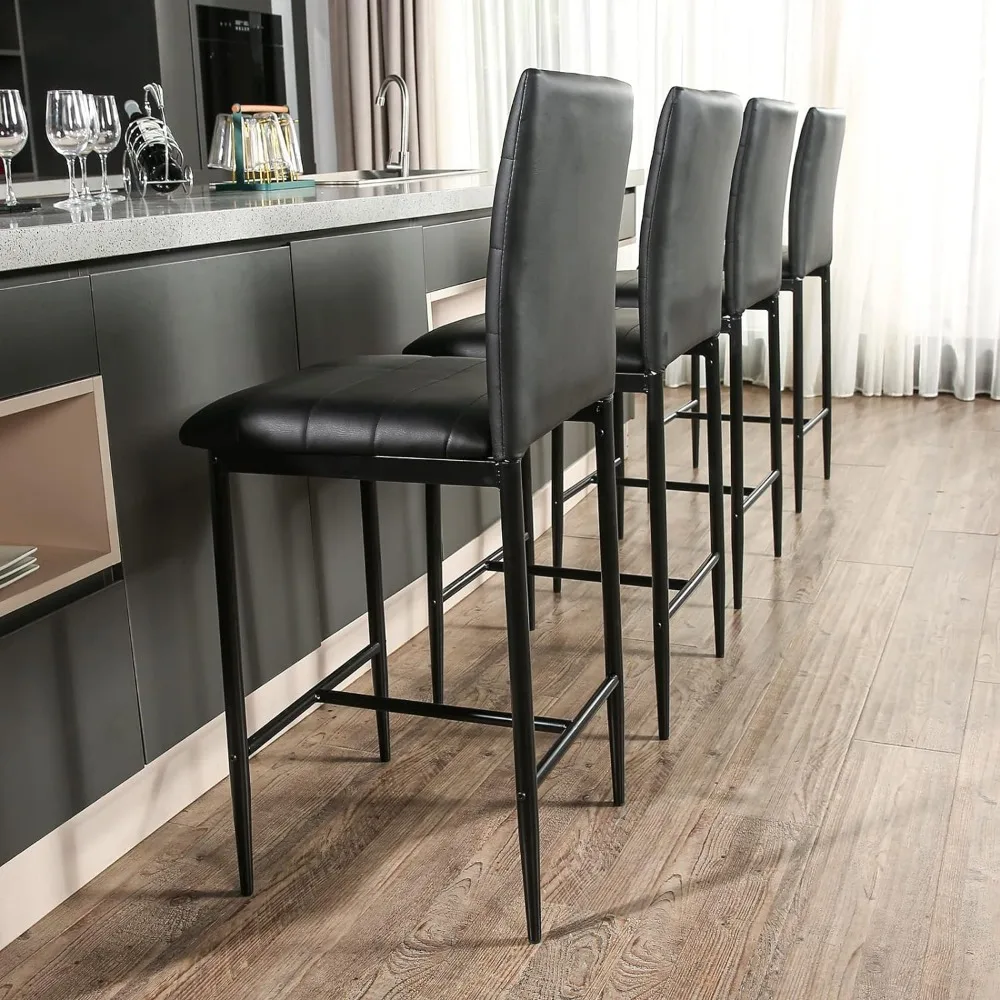 Counter-Ensemble de 4 tabourets de bar modernes en cuir PU, pour îlot de cuisine, chaises de salle à manger hautes avec dossier