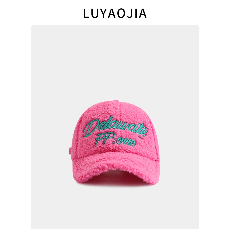 

Lamb wool cap winter thickened warm letter embroidery versatile face small baseball cap
