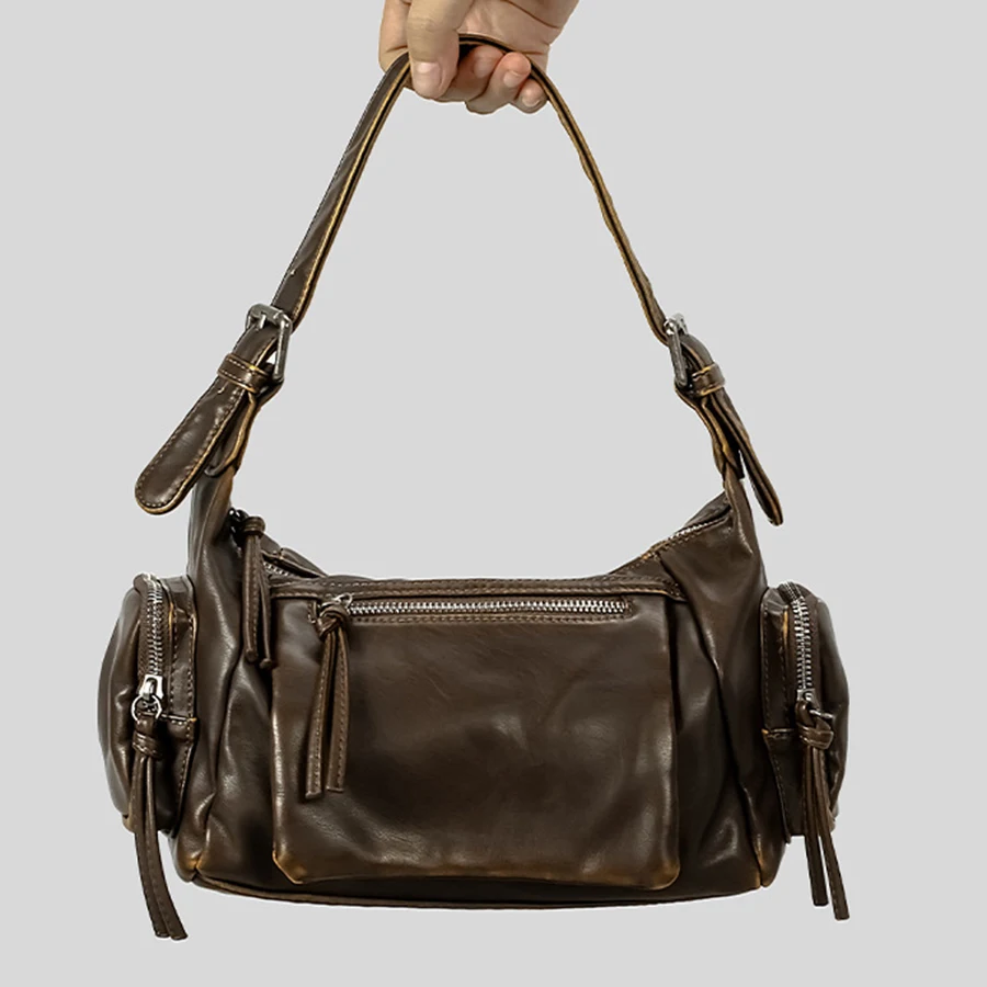 

Retro backpack punk retro PU leather washing handbag, small motorcycle bag, women's hand-held shoulder bag