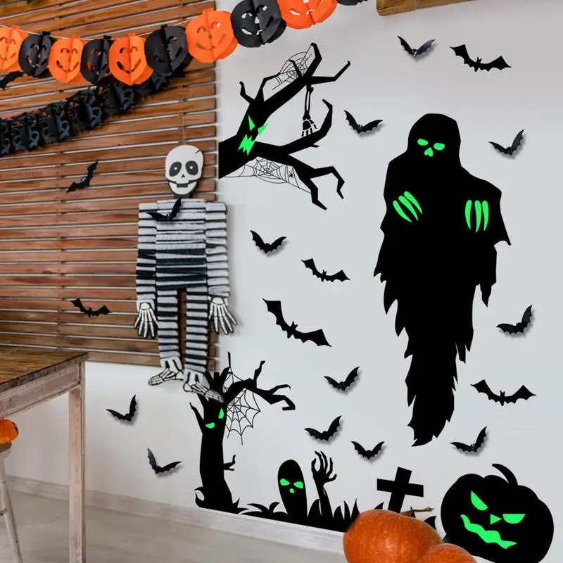 Halloween Glow Sticker Eerie Glowing Halloween Decals Room Ornamental Sticker With Glow For Ceilings Walls Doors Bedside Desk