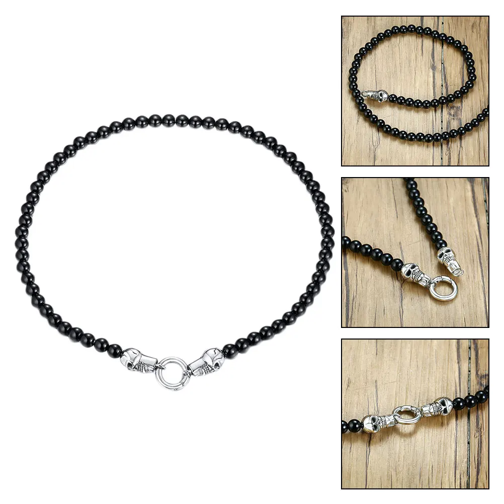 

1pc Black Agate Beaded Necklace Men'S Stainless Steel Pendant Cool Stylish Durable Exquisite Gift For Family Friends Special