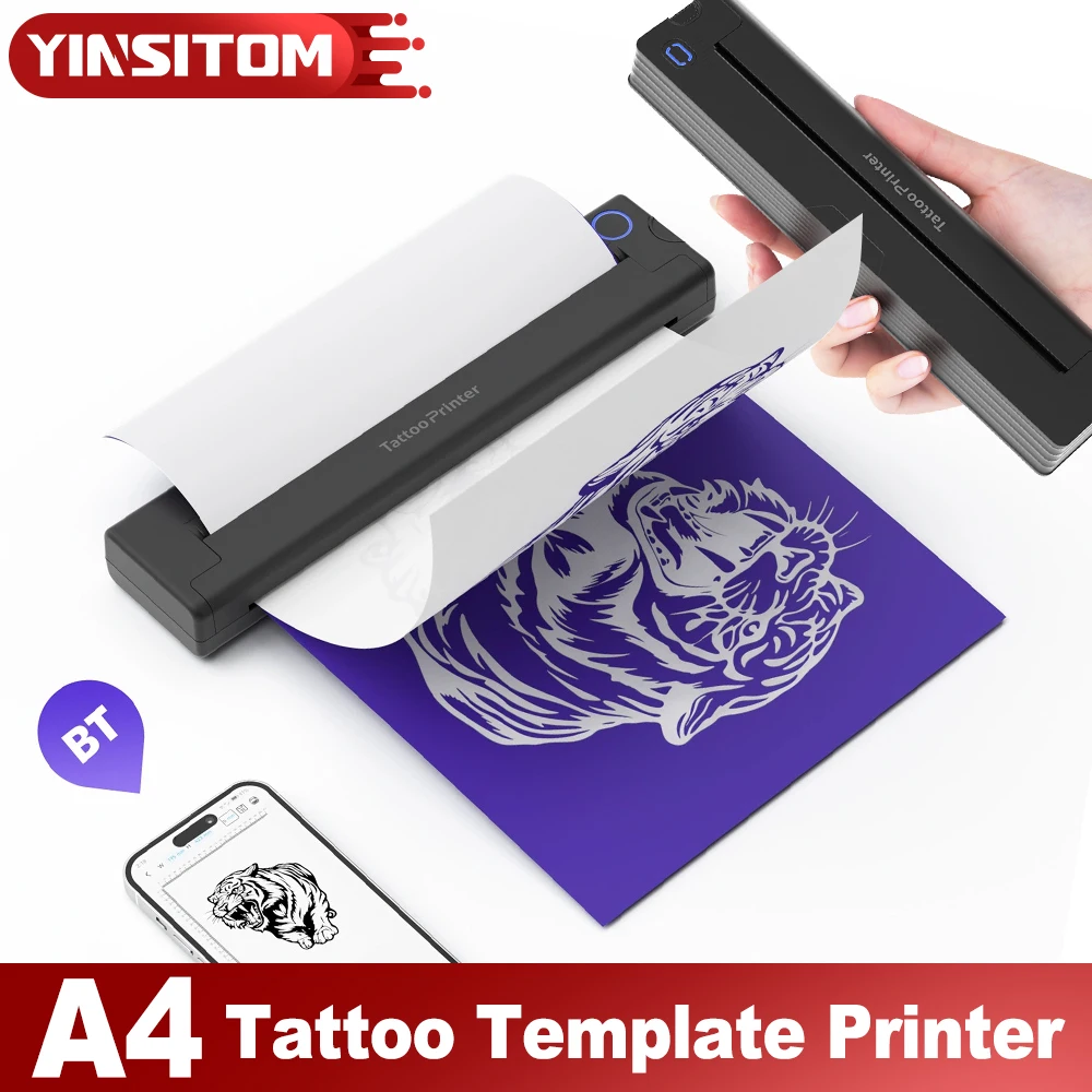 

A4 Mobile Tattoo Stencil Printer Wireless Thermal Tattoo Printer with 10/60pcs Transfer Papers for Tattoo Artists & Beginners