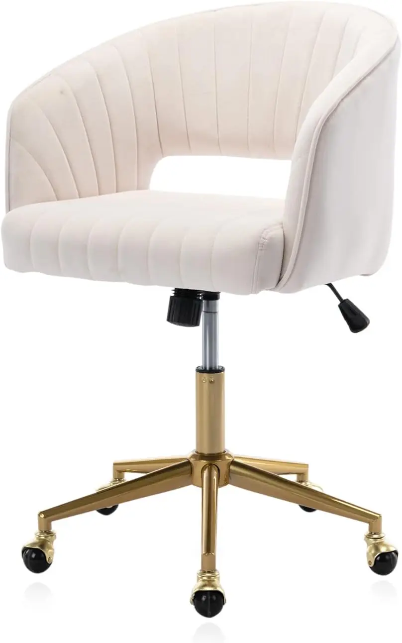 

Kiztir Velvet Home Office Chair, Modern Swivel Desk Chair with Gold Base, Round Solid Wheel, Adjustable Vanity Chair