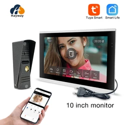 Tuya 1080P 10 zoll farbe touch screen drahtlose WiFi kamera türklingel intelligente APP intercom kit mit mobiler erkennung,