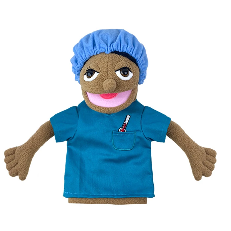 

High Quality Cartoon Professional Hand Puppet Plush Toy Nurse Mouth Move For Kid Birthday Gift