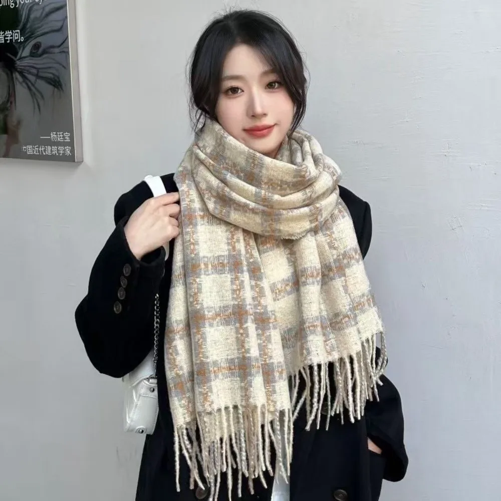 New Faux Cashmere Women's Scarf Thickened Plaid Pattern Fashion Shawl High Grade Elegant Neck Warmer Fall Winter Wear