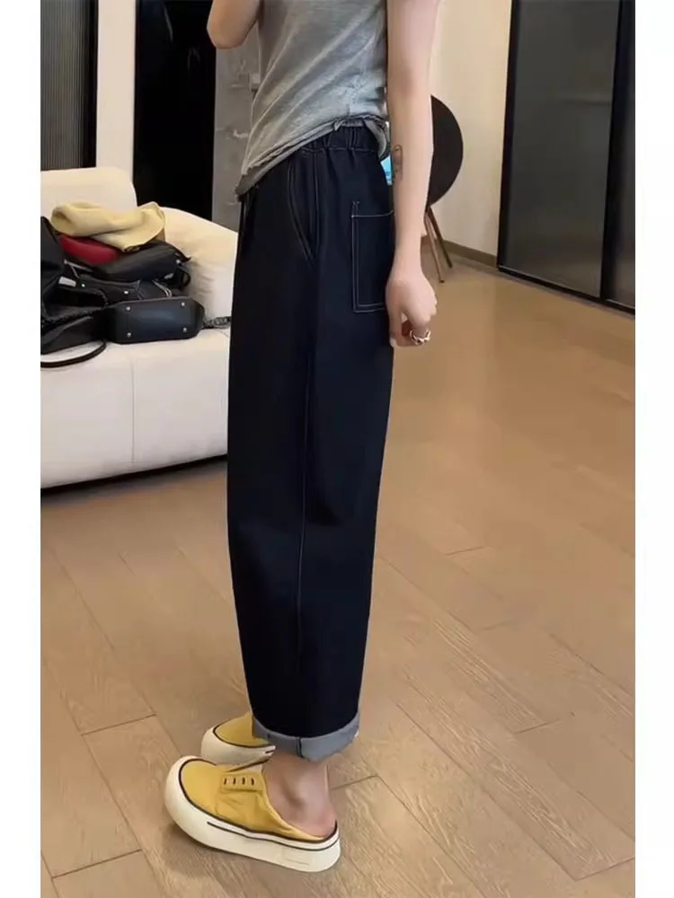 Jean à jambes larges pour femmes, taille haute, coupe droite, coupe ample, pantalon en Denim, poire singe, amincissant, neuf points