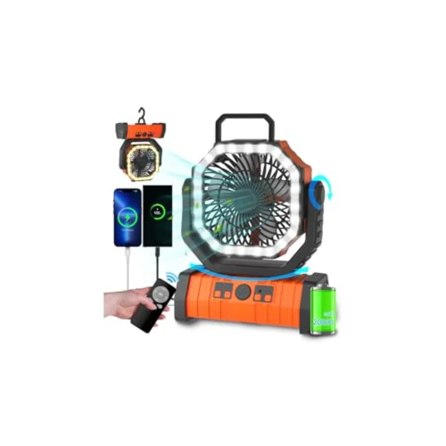 

Camping Fan - 20000mAh Battery Powered Fan Battery Operated Rechargeable Portable Outdoor Tent Fans with Hanging Hook Cordless