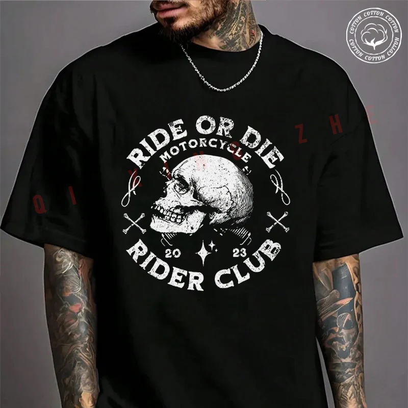 

Moto Men's T-shirt RIDE OR DIE MOTORCYCLE CLUB Cotton T Shirt Short Sleeve Exquisite Design Essential Top Tees