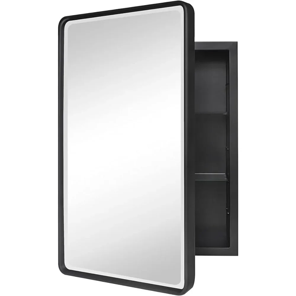 Recessed Bathroom Medicine Cabinet with Beveled Mirror Rounded Rectangle Bathroom