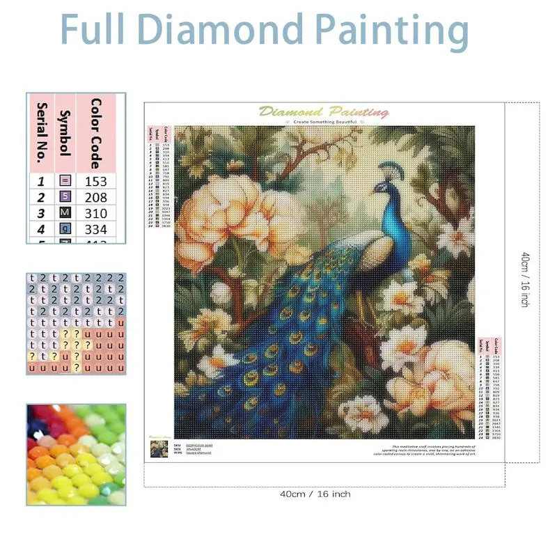 CHENISTORY Full Square Round Diamond Painting Kit Peacock Peony Home Decor Embroidery Animal Flower Mosaic Wall Art