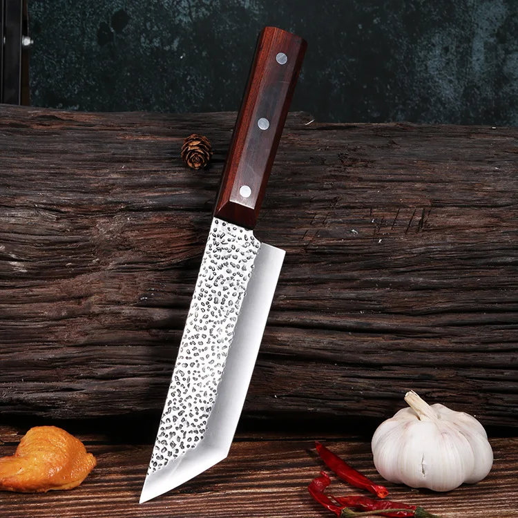 Japanese-style Forged Chef's Knife 80Cr13MoV Hammered Slice Meat Cleaver Handmade Rosewood Ancient Kitchen Slicing Cooking Knife