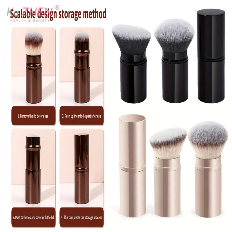 Pinceau de maquillage pour fond de teint rétractable, plat/Angle, pour poudre, Blush, noir, marron, or, correcteur, outils de maquillage portables, 1/2 pièces