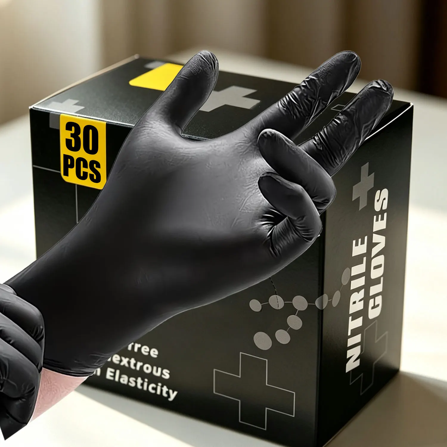 30 Black Nitrile Disposable Gloves, 3.5 Mil, for Home Cleaning, Holiday Gift
