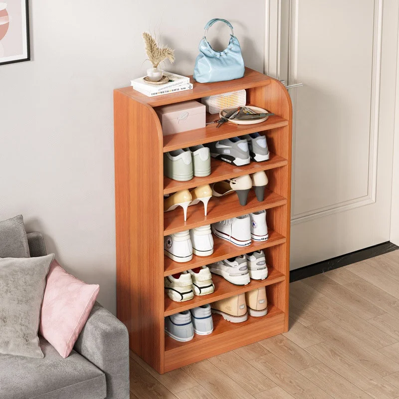 Shoe rack easy to put the door multi-layer storage rack household indoor beautiful solid wood color five-door simple