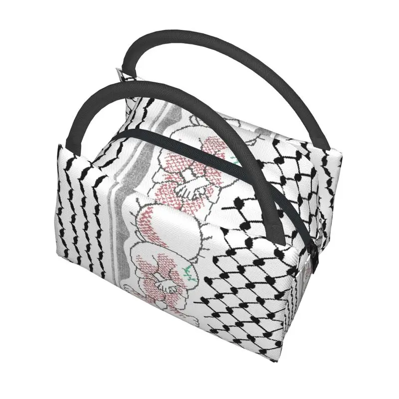 Custom Palestinian Handalah Palestine Kufiya Pattern Insulated Lunch Bags Tatreez Embroidery Resuable Thermal Bento Box