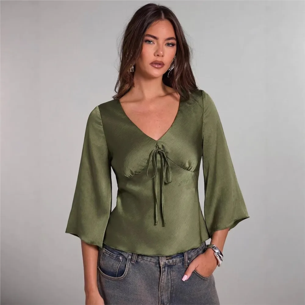 

2026 Retro Shirts Blouse For Woman Blouses Temperament Elegant Slim Women's Clothing Flared Sleeve Long Sleeves Tops Classical