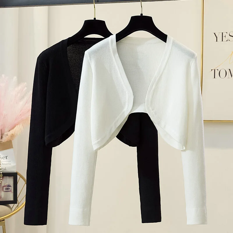 

Design Sensation Women's Summer Open Cardigan with Strap Vest Thin Short Cover up Coat French Style Loose Fit Soft Knitted