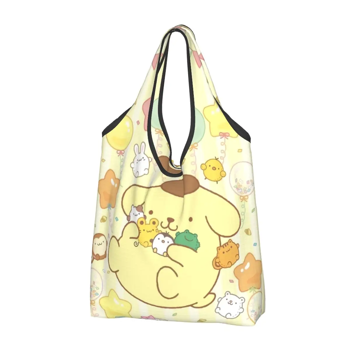 Custom Recycling Pompompurin Sanrio Cartoon Shopping Bag Women Tote Bag Portable Grocery Shopper Bags