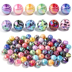 10pcs Acrylic Plated UV Colored Round Beads Leopard Print Loose Beads For Jewelry Making DIY Beaded Pen Phone Chain Accessories