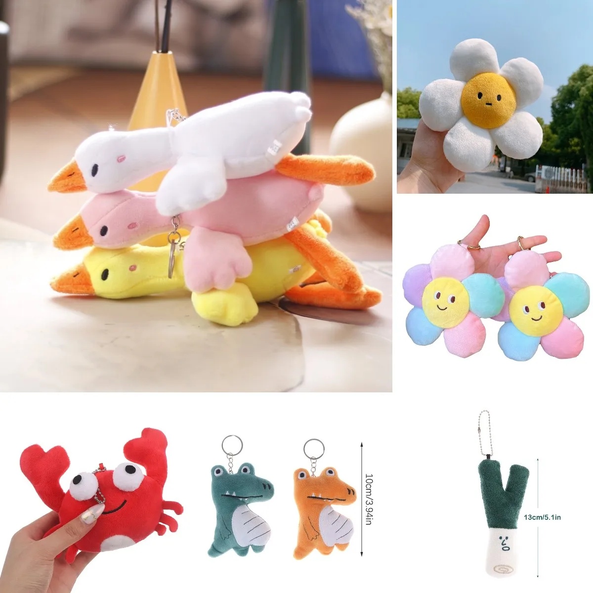 Soft Dolls Stuffed Toys Cute Fluffy Duck Plush Toys Doll Keychain Animal Swan Goose Schoolbag Pendant Kids Girls Birthday Gift