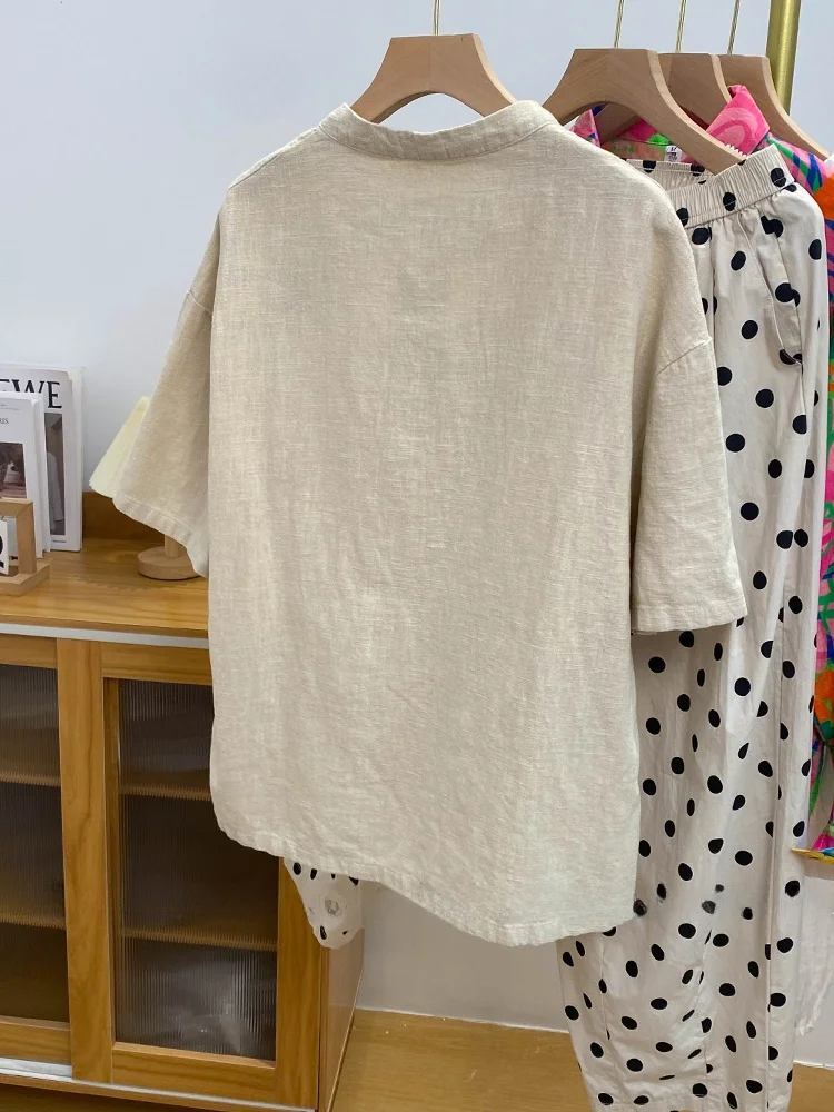 Retro chino Sle algodón Lino ort Sve irt mujer verano Zen Sle botón hasta cuello alto traje de té Top