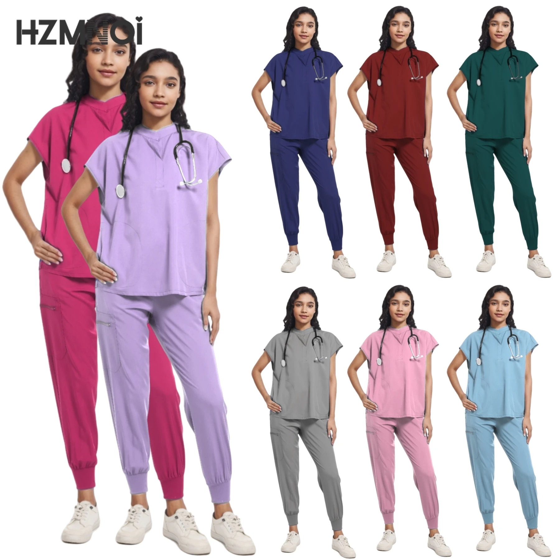 Surgical Uniforms Woman Nursing Enfermeria Sets Top + Pant Articles Medical Uniform Scrubs Clinical Beauty Salon Hospital Suits