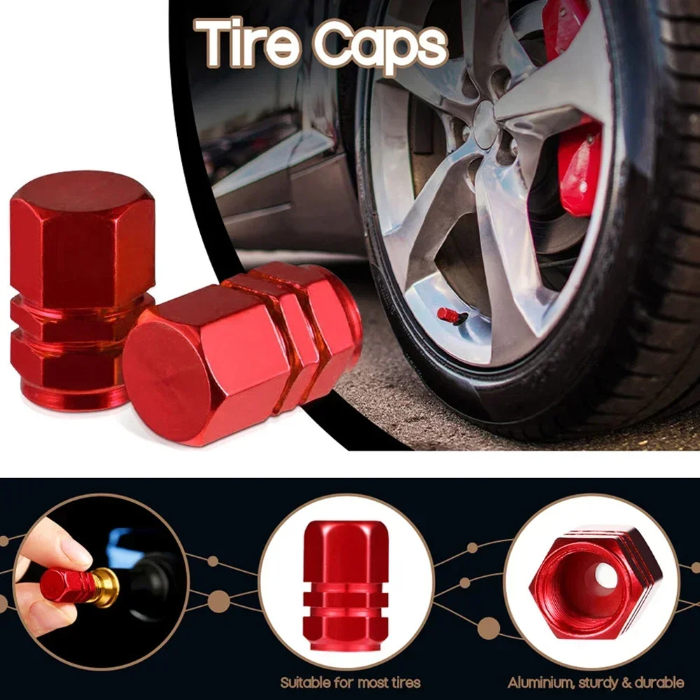 4Pcs Aluminum Alloy Car Wheel Tire Valve Caps Tyre Rim Stem Covers Airdust Waterproof For Automobiles Motorcycles Trucks Bike