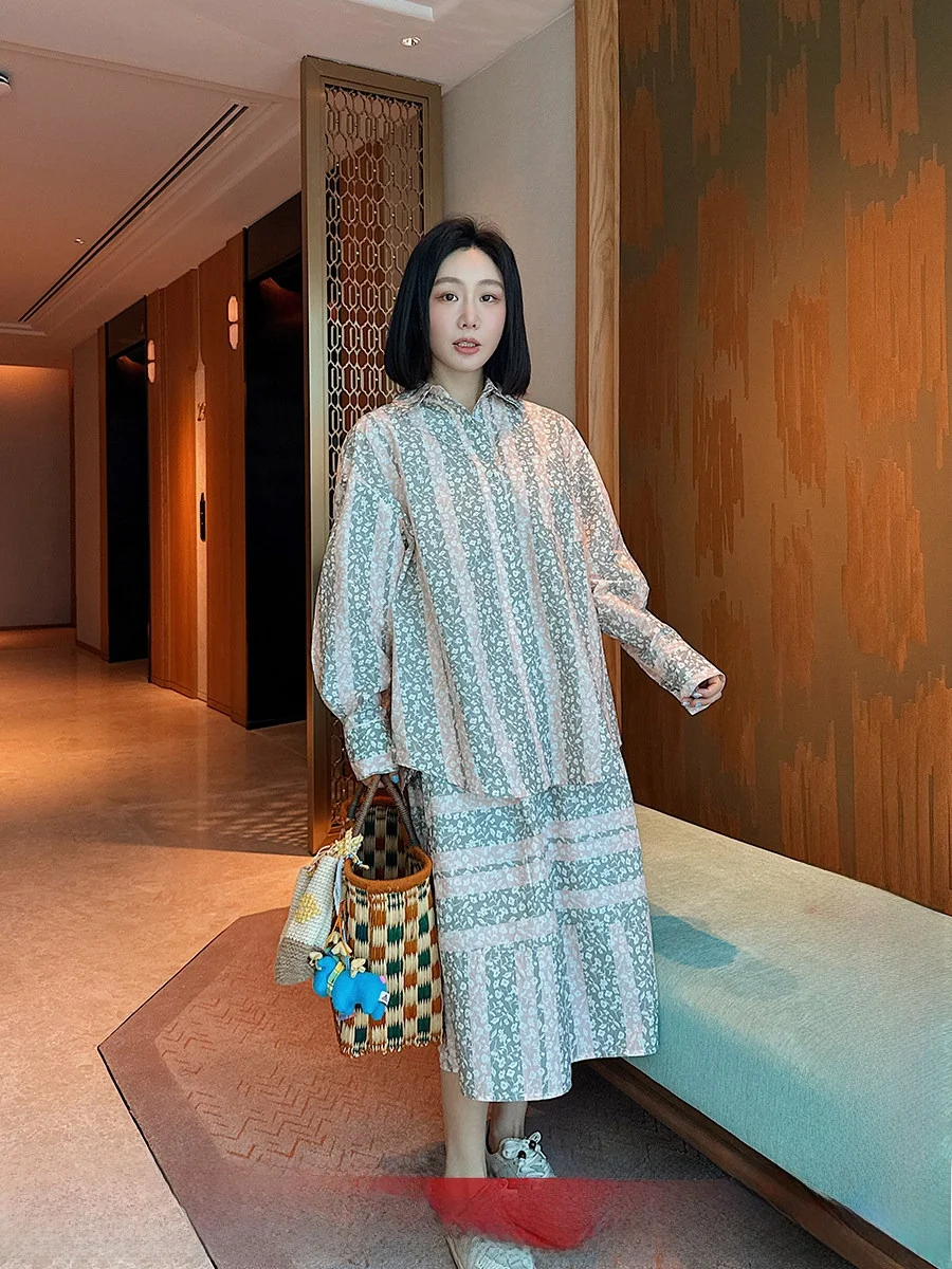 

Брендовая юбка с цветочным принтом и полосками, хлопковая юбка миди прямого кроя со средней талией для женщин 20- и 30-летнего возраста