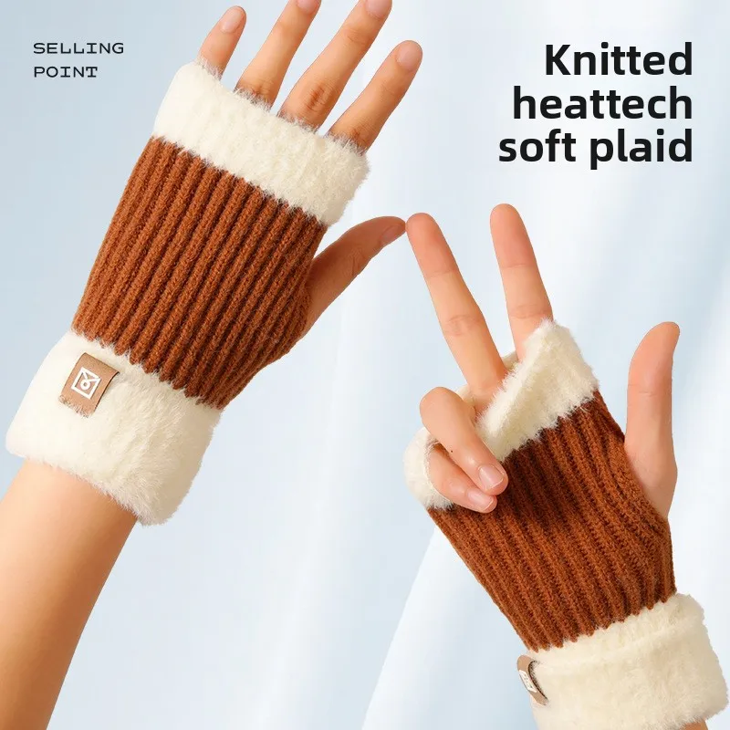 New Plush Half-finger Gloves Autumn and Winter Warm Women's Plush Windproof and Cold-proof Outdoor Driving and Cycling Gloves