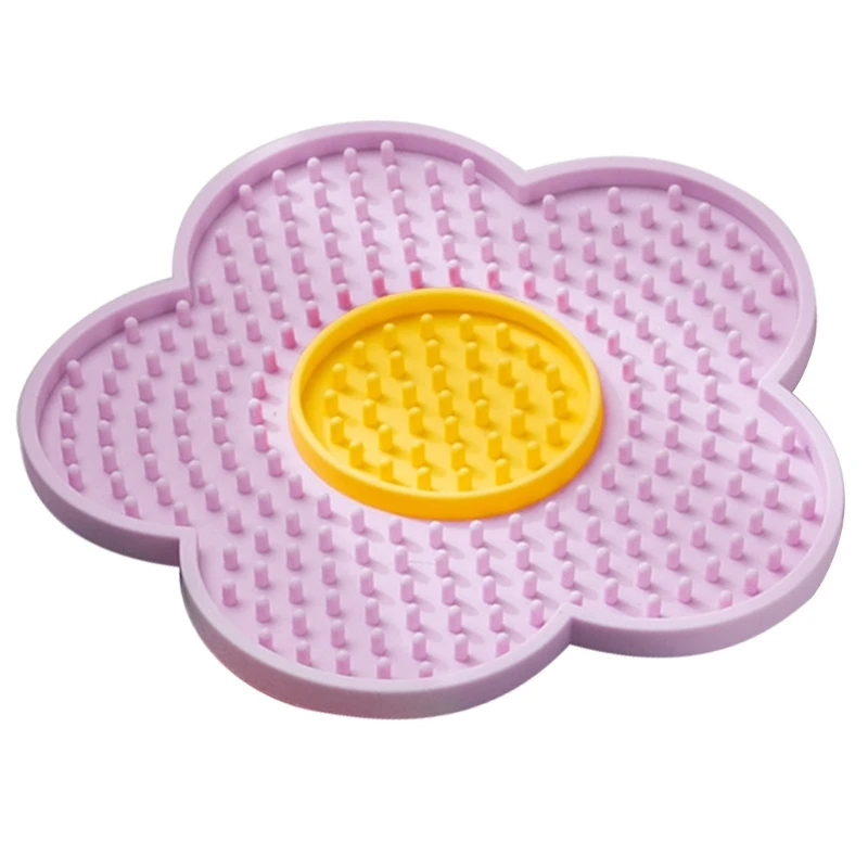 Cats Lick Pad With Suctions Cup Slow Feeders Licking Mat Flower Silicone Pad With Suctions Cup Dog Licking Mat Silicone