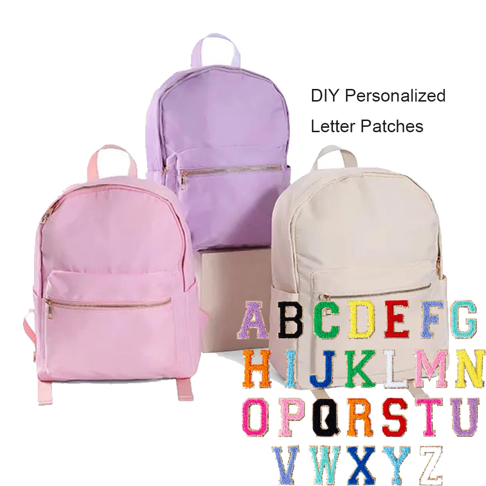 

DIY Personalized Chenille Patches Book Bag Sports Rucksack Travel Zipper Waterproof Nylon Backpack School Bags Kids Backpack