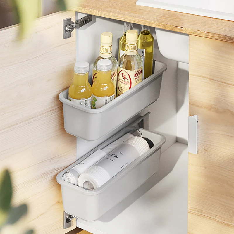 

Kitchen Under Sink Storage Rack Condiment Bottle Jars Holder Organizer Wall Mounted Cabinet Closet Pull-out Type Storage Box