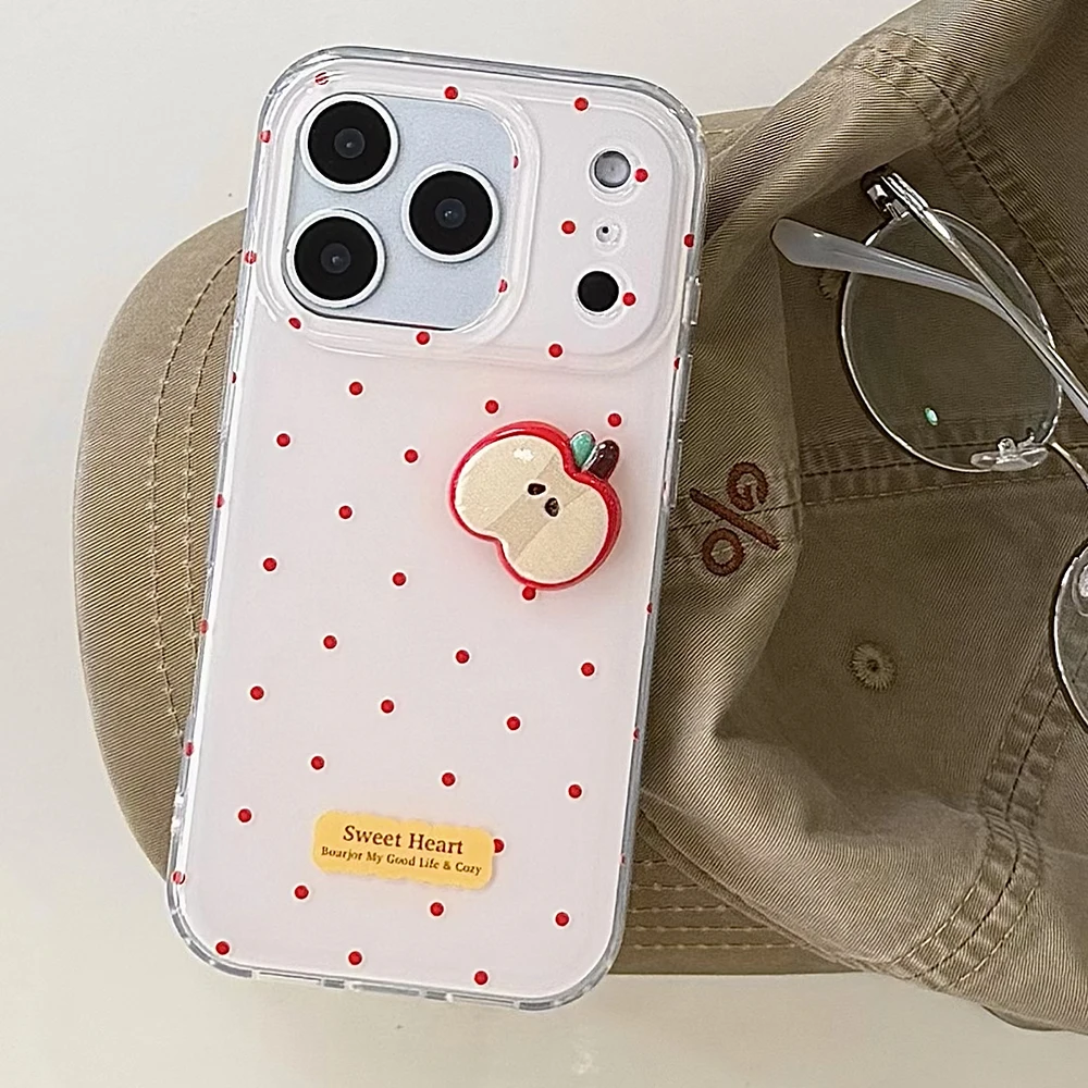 

Cute 3D Apple Slices Red Polka Dots Phone Case for iPhone 13 14 16 15 17 17pro 17Pro Max Shockproof Protective Soft Cover Case