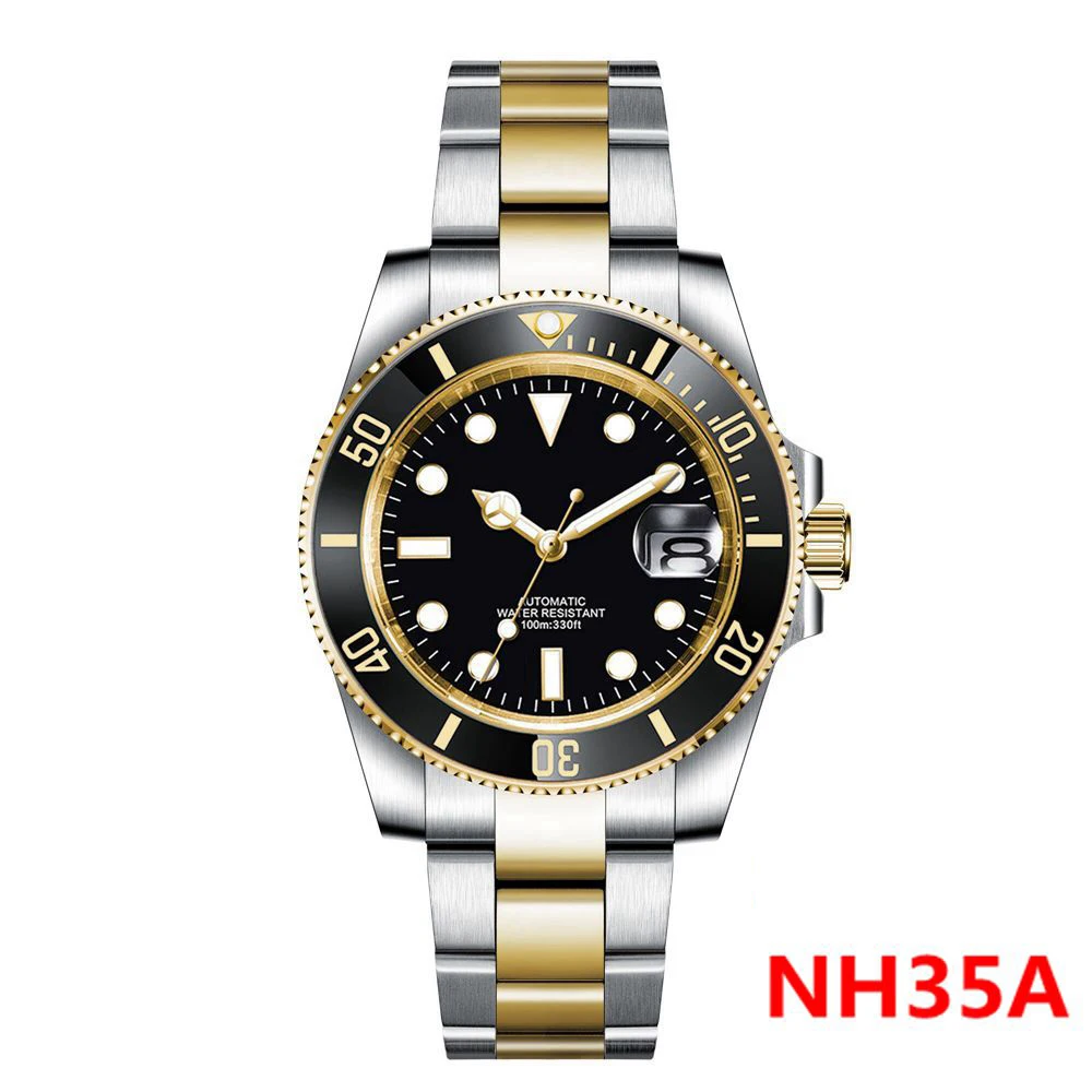 

Luxury NH35 Automatic Watch for Men Two Tone Gold Strap NH35 Mechanical Movement Waterproof Watch Sapphire Luminos Sterile Dial