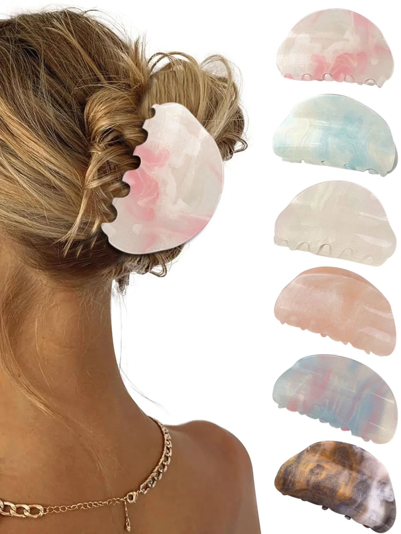 

6pcs Half-Circle Starry Sky Colorful Shine Hair Claw for Women, New Hair Clip for Casual Daily Updo Hair Stylingories