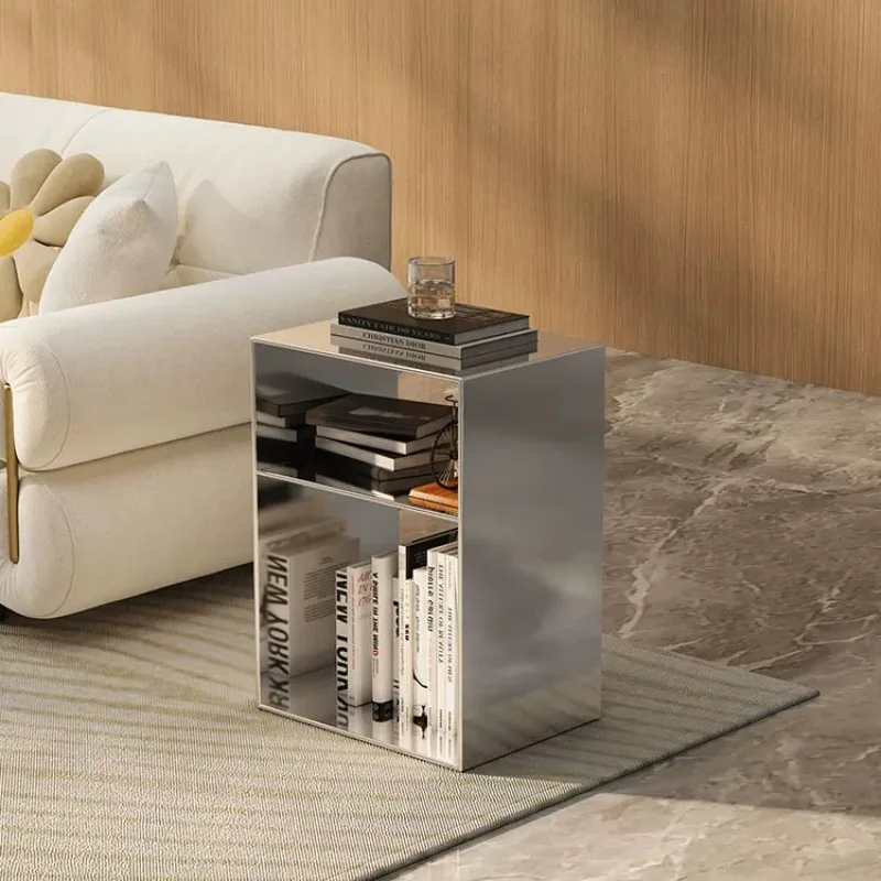 Stainless Steel Mid-Century Coffee Table, Metal Sideboard Magazine Holder - Multifunctional Desktop Rack for Living Room