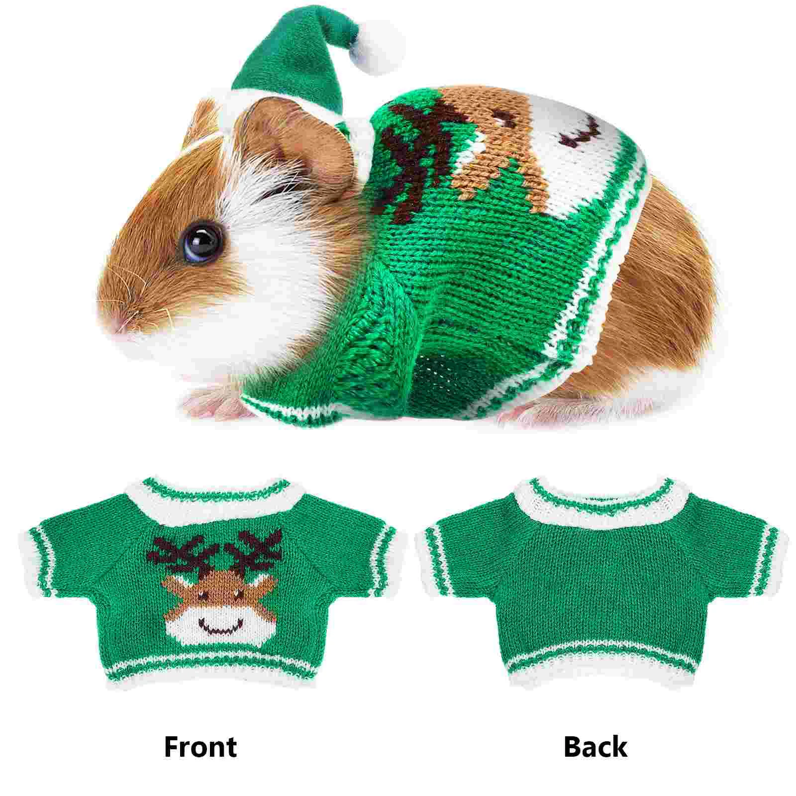 2 adoráveis chapéus de natal 5.5x8 roupas elásticas para animais de estimação pequenos animais verde vermelho chapéu de papai noel conjunto de fantasia para cobaia hamster