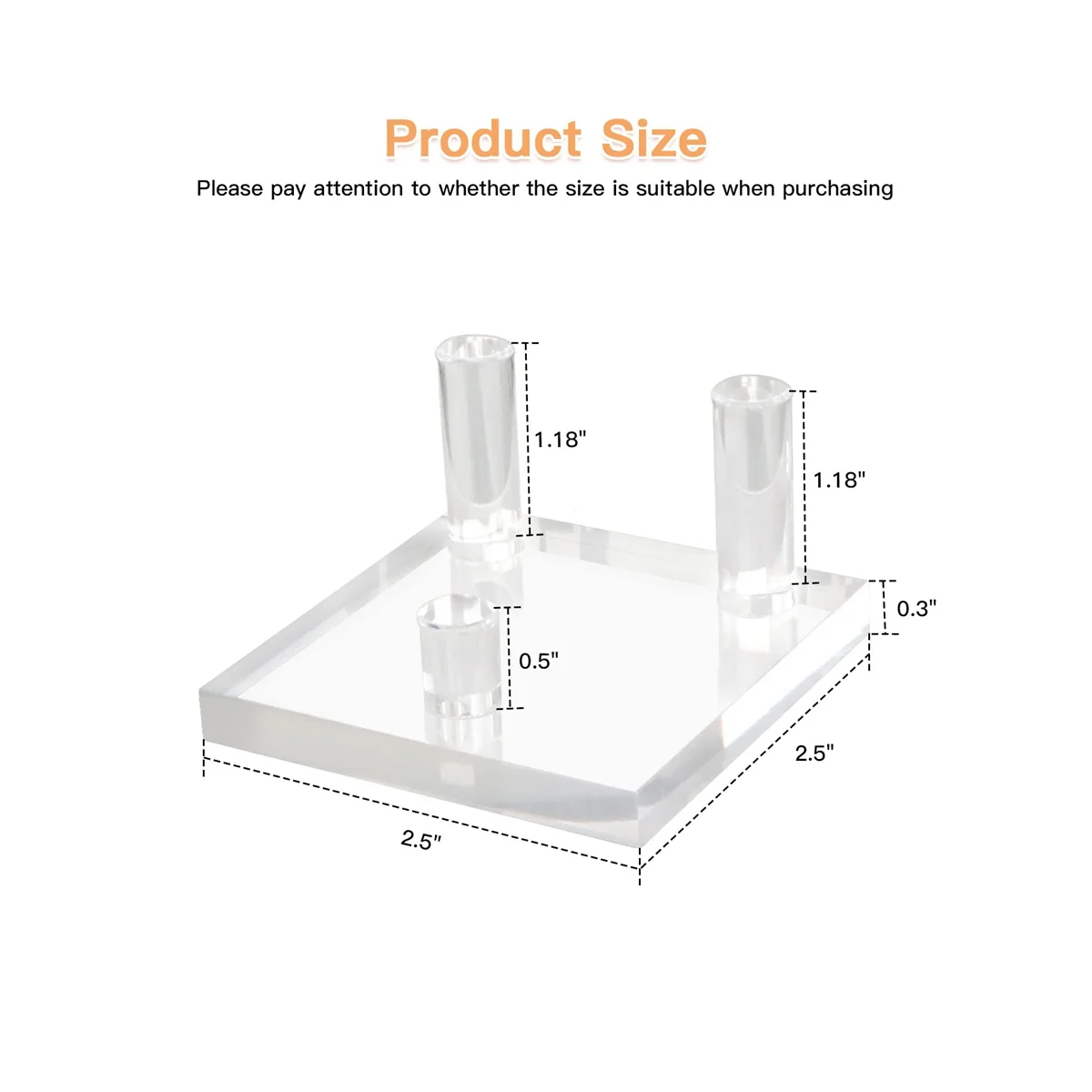 4 Packs 2.5Inch Rock Display Stand, Three-Peg Square Acrylic Display Stands for Rocks, Minerals Slab,