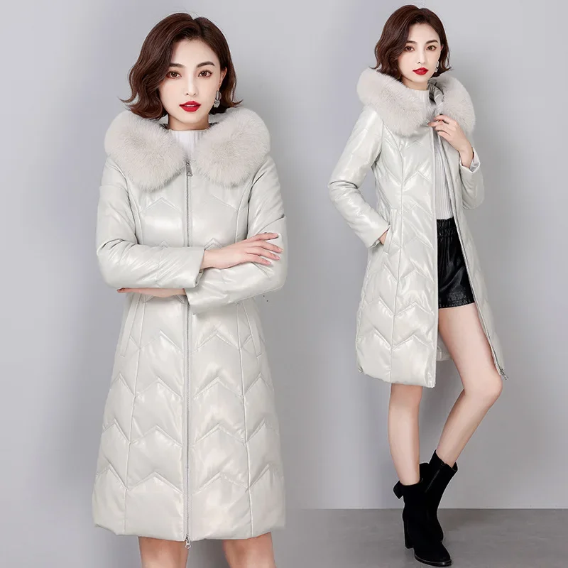 Winter Women Jacket Mid-length Genuine Leather Jackets Woman Clothing Fox Fur Collar Korean 90% White Duck Down Coat Thickened