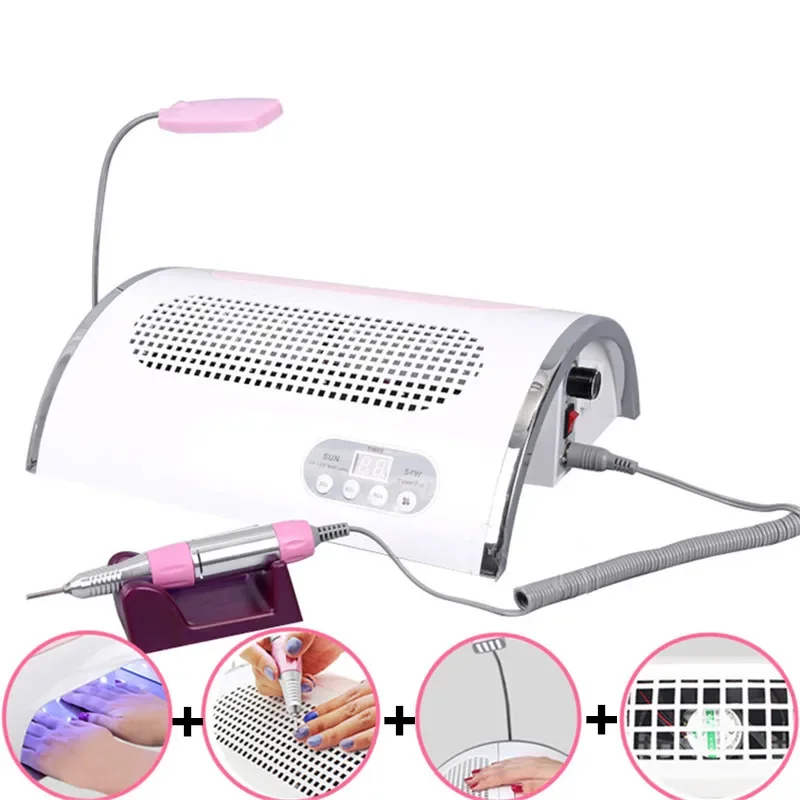 4 IN 1 Nail Drill and Nail dust Fan 54W Nail art salon suction dust collector machine FJQ-17