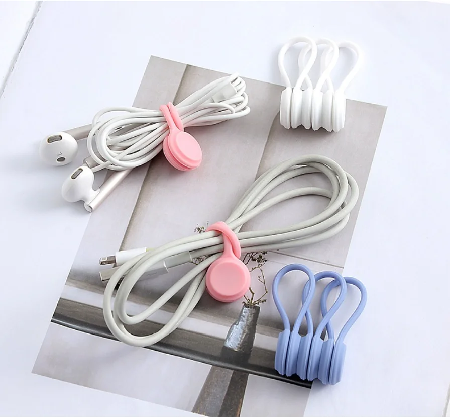 3pcs Magnetic charging cable organizer for data cables, silicone cable holder for desktop headphones, cable bundle tie strip - view 5