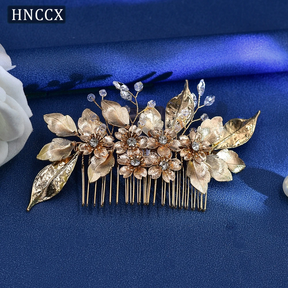 HNCCX Wedding Golder Color Alloy Flower Hair Comb Bride Banquet  Delicate Headwear Elegants Women Headpiece Hair Ornaments CP269