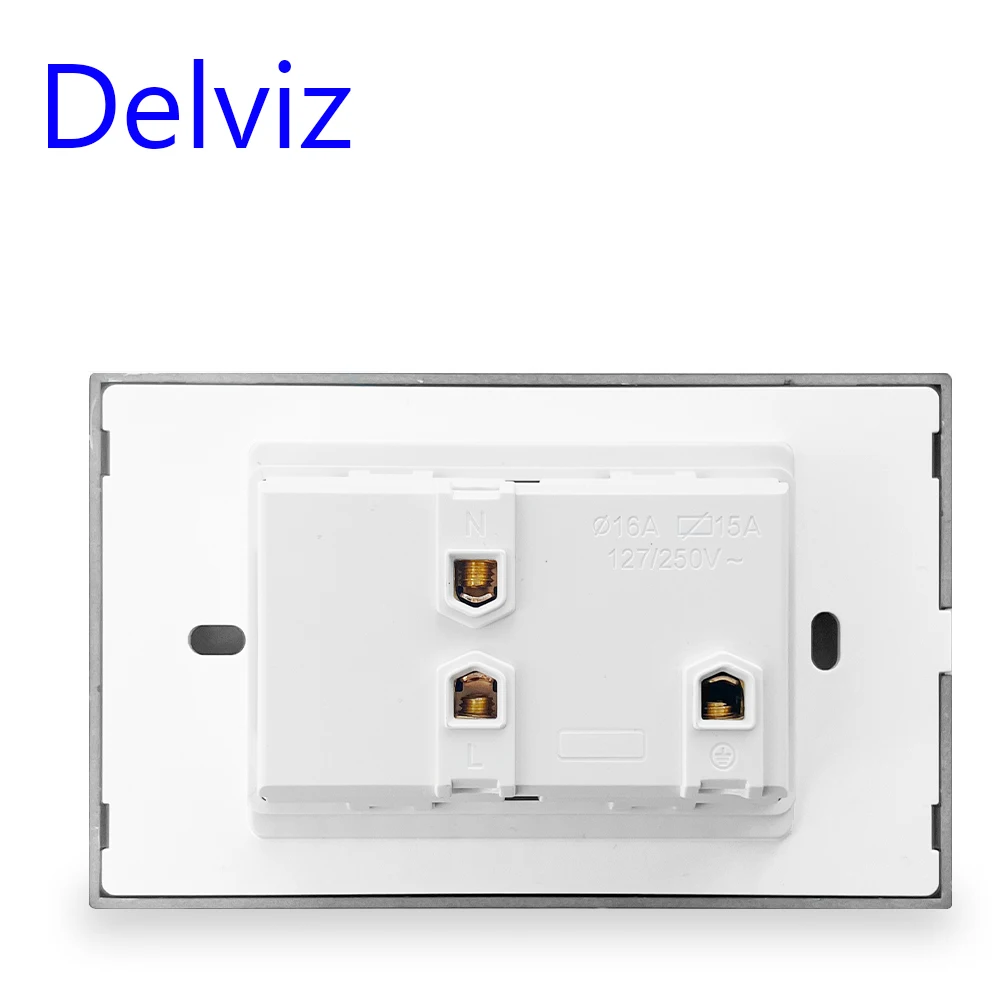 Delviz prise de courant Standard américain, AC 110 V ~ 250 V, panneau en verre cristal trempé 120mm * 72mm, prise électrique américaine prise murale 15A