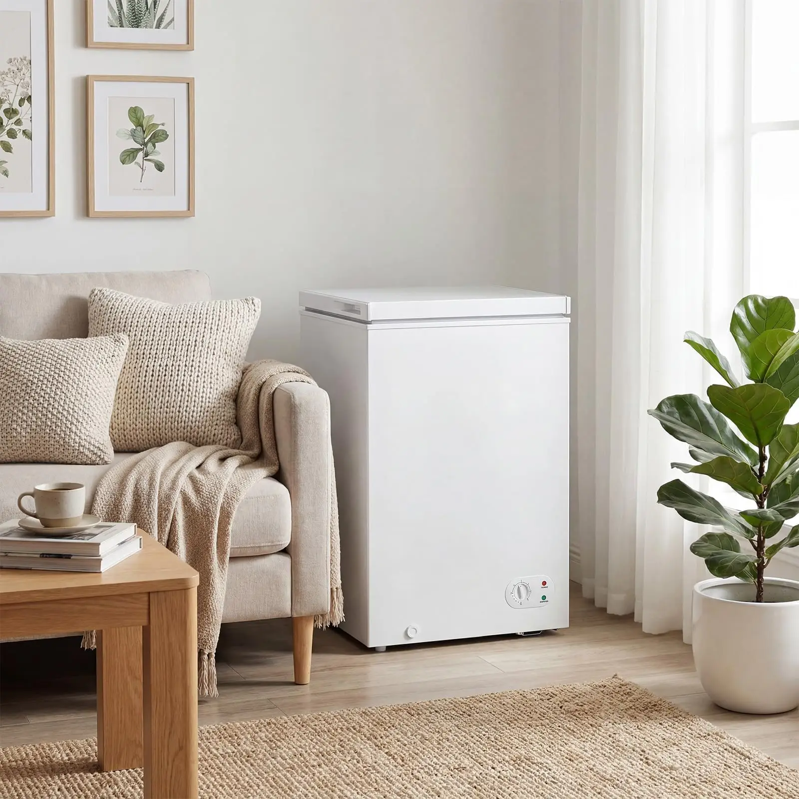 Top Open Freezer Chest 3.5 Cu Ft ABS White With 2 Removable Baskets, Adjustable Temperature, Energy Saving for Home Use