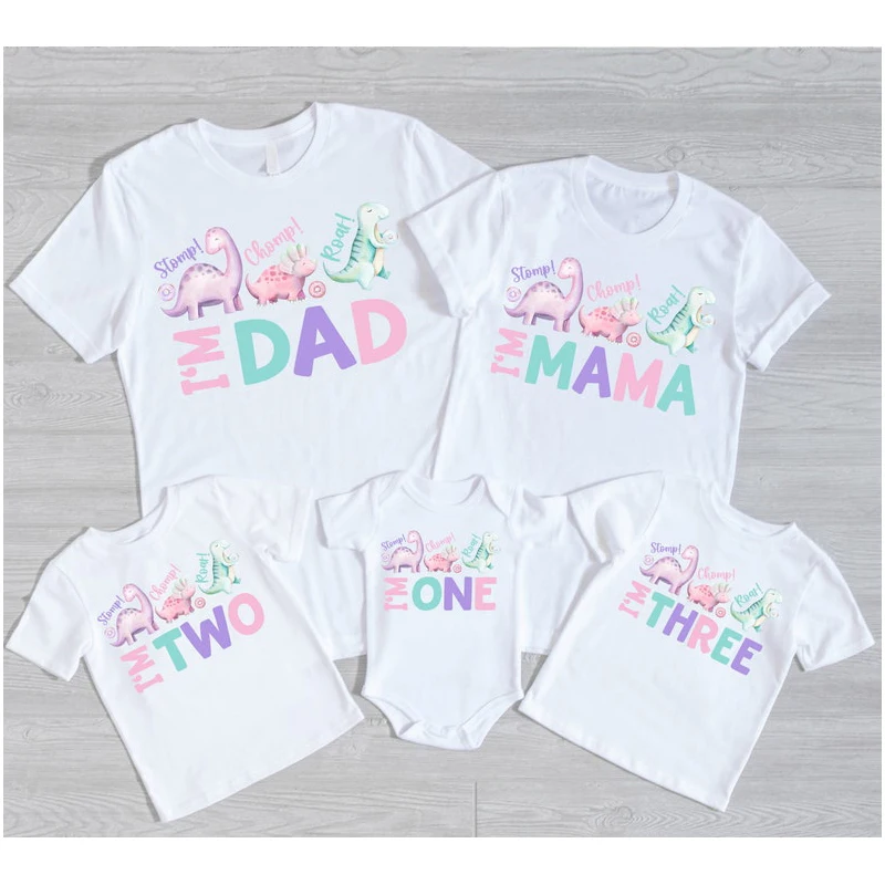 

Dinosaur Birthday Party Shirts for Family - Dino Birthday Boy Mama Saurus Dadd Asaurus Boho Colors Three Family Birthday T-shirt