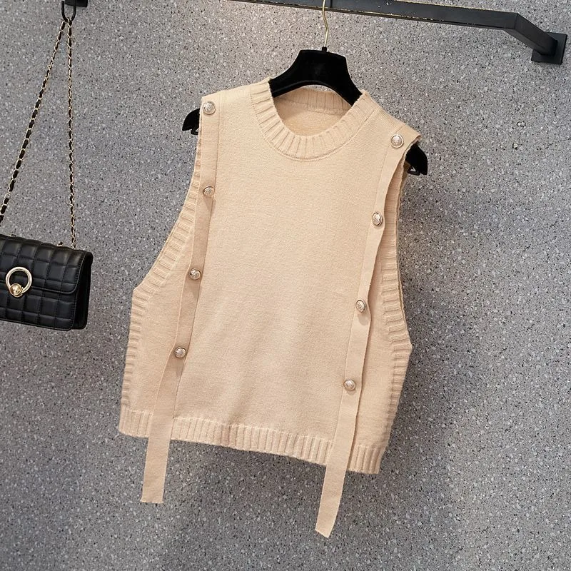 المرأة بلا أكمام ضئيلة محبوك سترة ، تانك الأعلى ، فضفاضة ، تتصدر ، الربيع والخريف ، جديدة #5